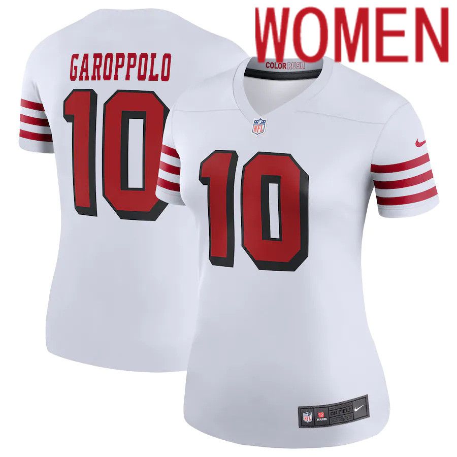 Women San Francisco 49ers #10 Jimmy Garoppolo Nike White Color Rush Legend Player NFL Jersey->women nfl jersey->Women Jersey